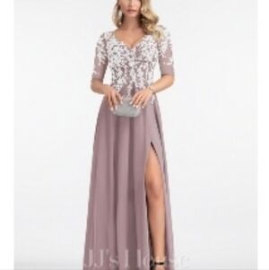 JJs House Mauve Maxi Dress with White Lace Bodice